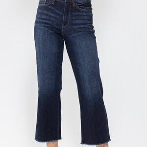 Judy Blue High Waist Wide Leg Crop Jeans - Dark Wash